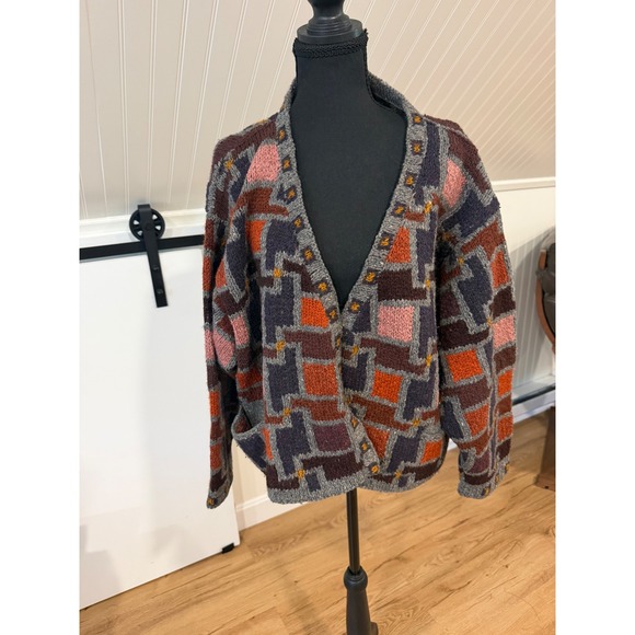 Di Gilpin Sweaters - Di Gilpin Isle of Skye Hand Knit Wool Cardigan Sweater Geometric Intarsia M/L